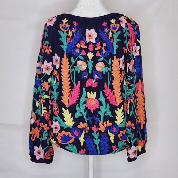 Soft Surroundings Banjara Embroidered Peasant Blouse Top Small Navy Lined Boho - Picture 6 of 15